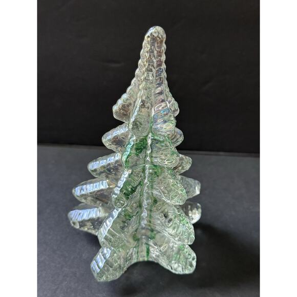 Vintage Clear Glass Christmas Tree Green Swirl Made In Taiwan Art Glass Holiday - Picture 1 of 8